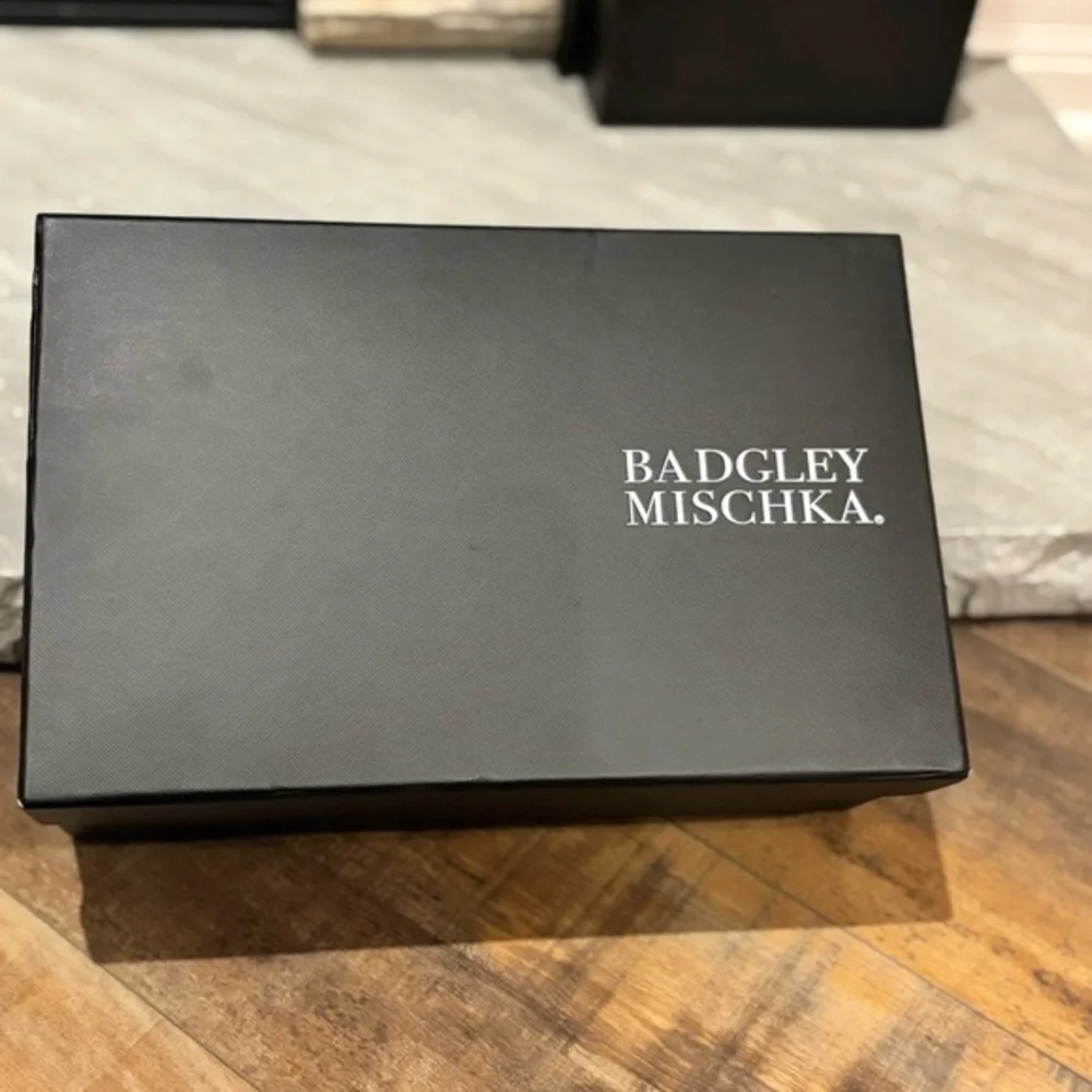 Badgley Mischka Women Sz 7.5 Luna Black Leather Mule Heels With Sculptural Wedge
